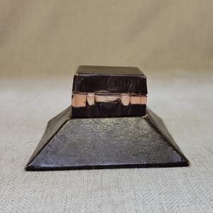 Cut Glass Fitted Square Inkwell & Lid with Matching Pyramid Base Stand - Vintage